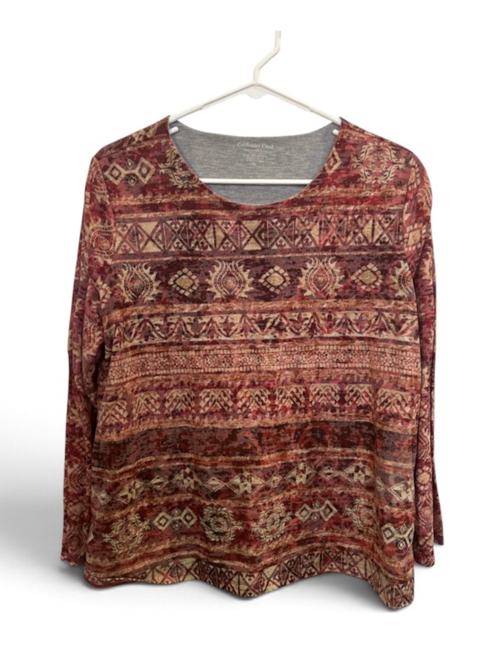 Coldwater Creek Long Sleeve Round Neck Print Top Size Petite L